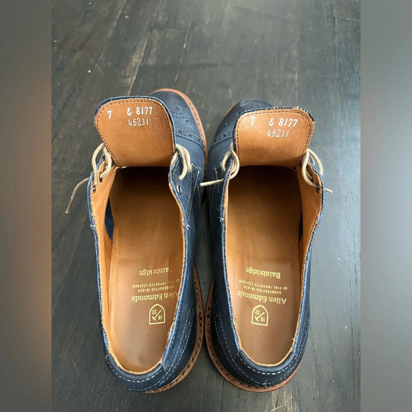 SOLD: Men’s Leather Allen Edmonds Bainbridge Navy Blue Cap Toe Oxfords Mens 7 E - Picture 9 of 9